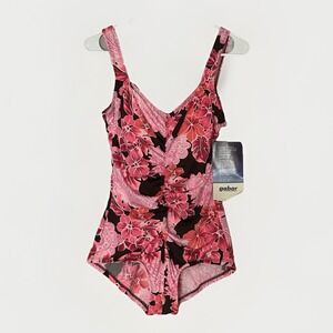 Gabar Vintage 50s Style Swimsuit Women 14 Pink Floral Ruched Pin Up Playsuit NWT